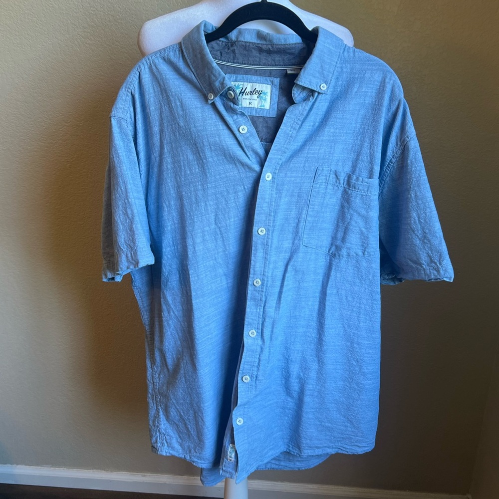 HURLEY blue Short sleeve button down cotton shirt | XXL